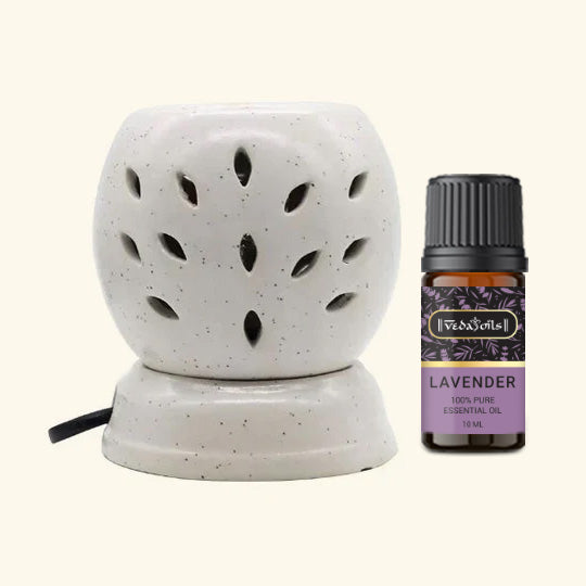 Ceramic Electric Round Shaped Aroma Diffuser + Lavender Oil 10 ML