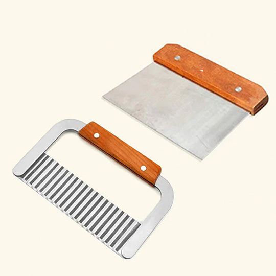 Wooden Soap Crinkle Cutter | Straight Steel Cutter - Combo Pack