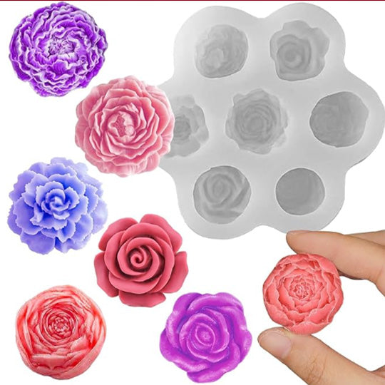 Rose Peony Flower Silicone Candle Mould -  7 Cavity